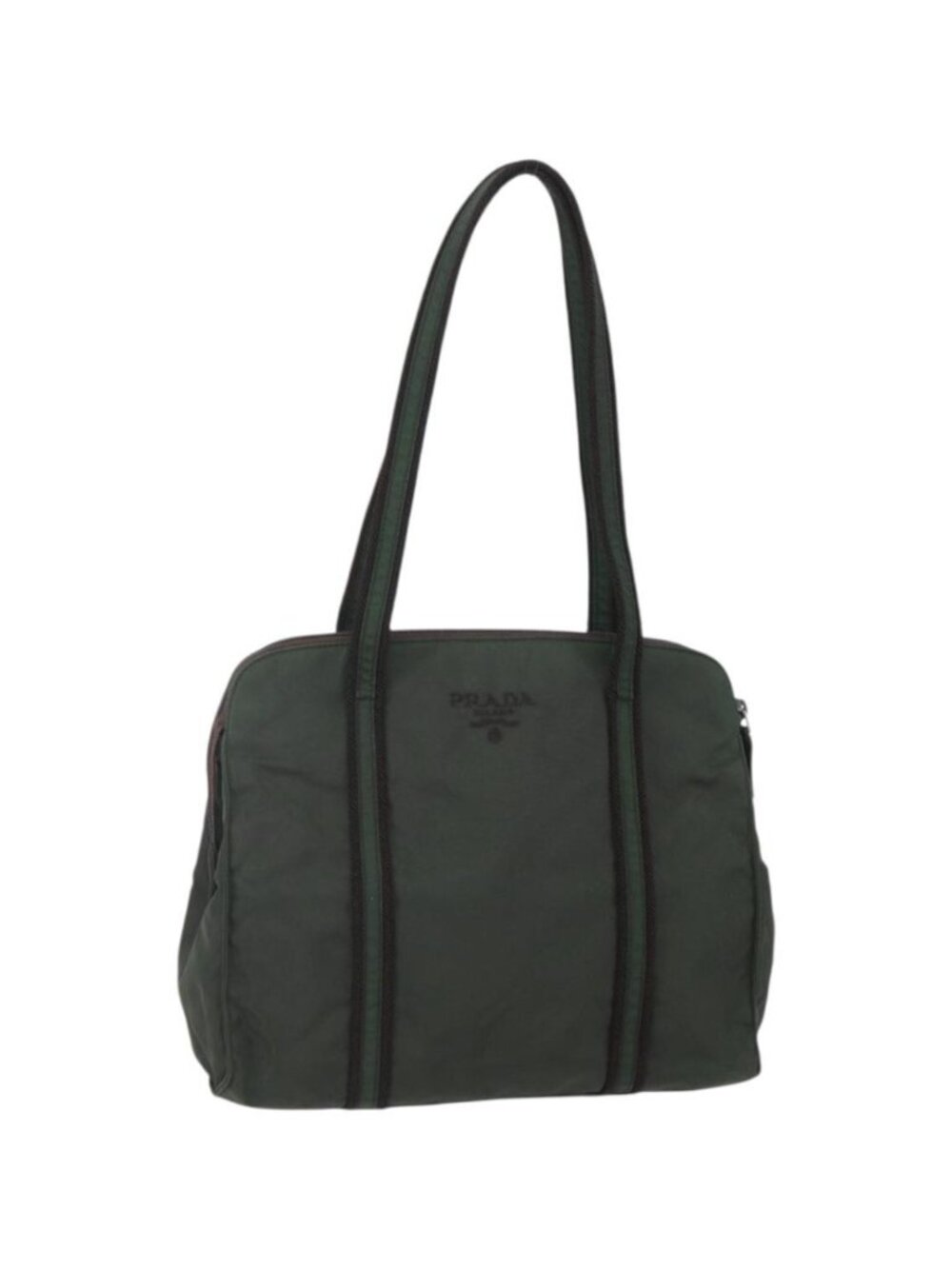 PRADA Tote Bag Nylon Khaki Silver